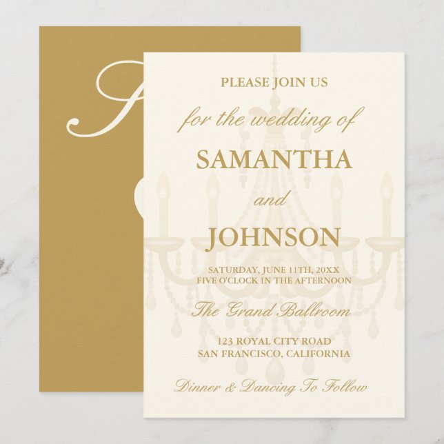 Luxury Vintage Ivory Ballroom Wedding Invite Inbjudningar (Fram/baksida)