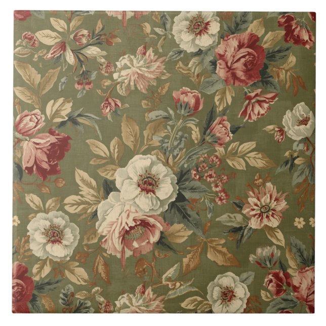 Luxury Vintage Olive Green Beige British Heritage Kakelplatta (Framsidan)