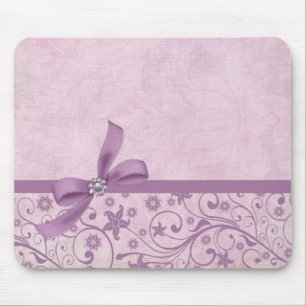 Luxury Violet Ribbon Elegant Damask Mousepad Musmatta