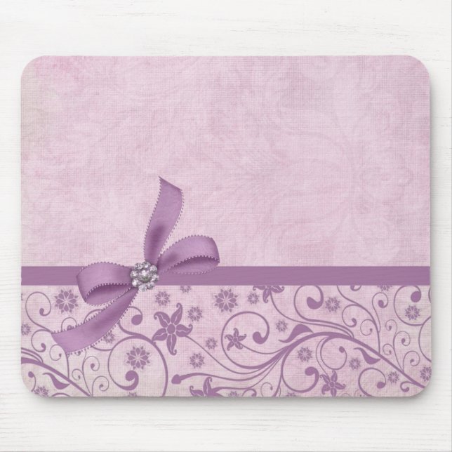 Luxury Violet Ribbon Elegant Damask Mousepad Musmatta (Framsidan)