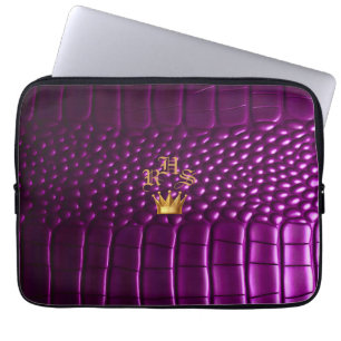 Luxury Vivid Lila Faux Crokodile Monogrammed Laptop Fodral