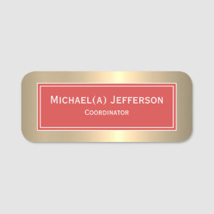 Luxury Warm Golden Background och Bold Tomato Red Namnbricka
