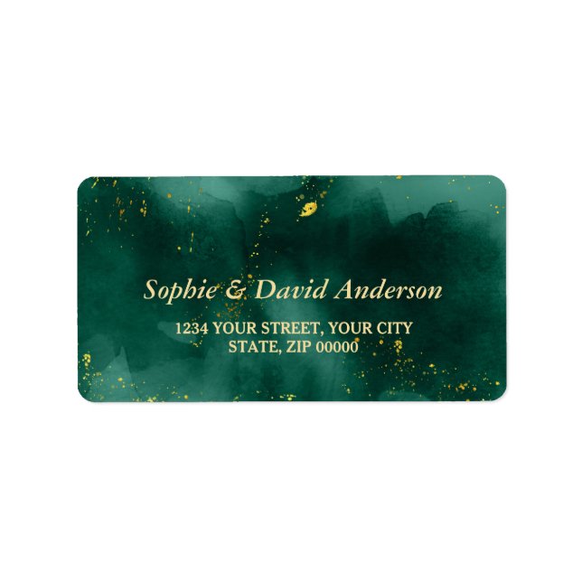 Luxury Watercolor Malachite Guld Bröllop Adressetikett (Framsidan)