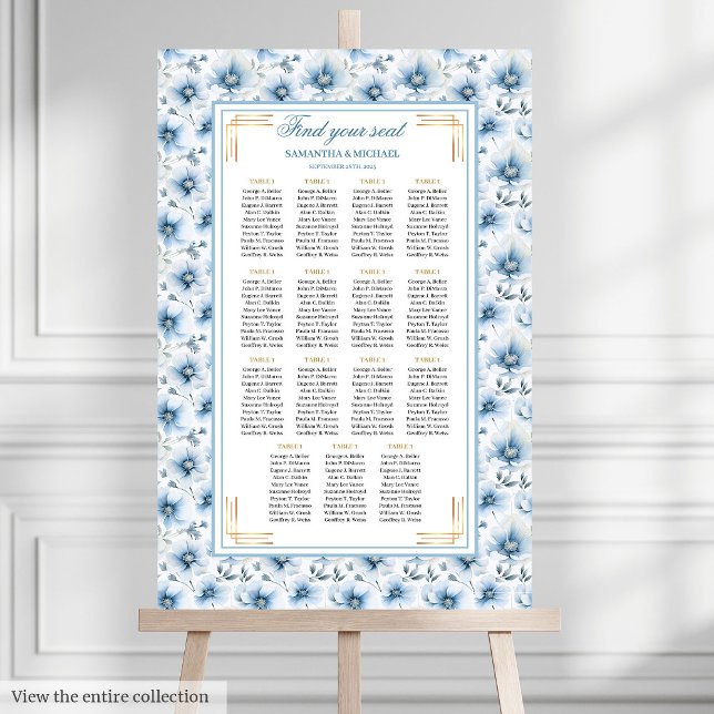 Luxury Watercolor Pastel Blue Guld Seating Chart Poster (Luxury Watercolor Pastel Blue Gold Seating Chart)