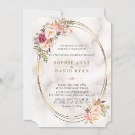 Luxury Watercolor Rosa Flowers Marble Bröllop Inbjudningar