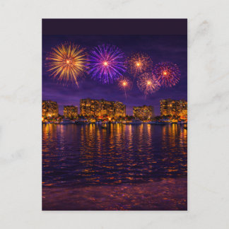 Luxury Waterfront Fireworks Night Canvas Wall Art  Vykort