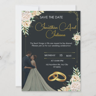 Luxury Wedding Invitation Black and Gold Inbjudningar