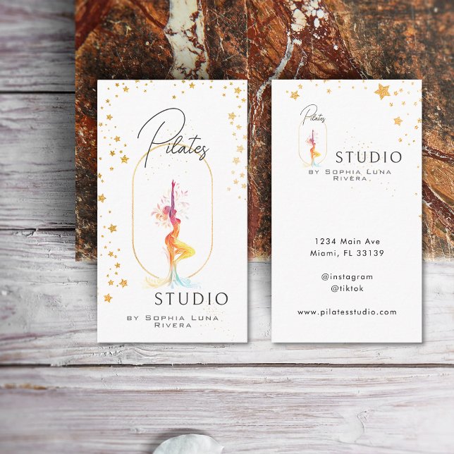Luxury Wellness Yoga Beauty Studio Golden Stars  Visitkort (Wellness Yoga Beauty Studio Golden Celestial Business Card)