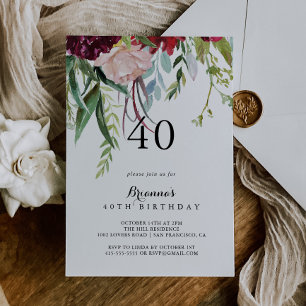Luxury Whimsical Boho Blommigt 40:e födelsedagen P Inbjudningar