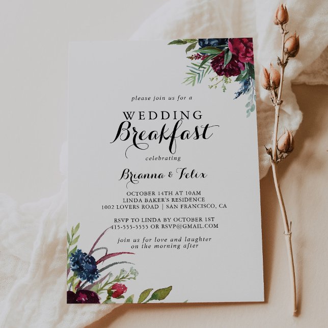 Luxury Whimsical Boho Blommigt Bröllop Breakfast Inbjudningar (Skapare uppladdad)
