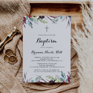 Luxury Whimsical Boho Blommigt Calligraphy Baptism Inbjudningar
