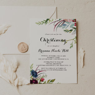 Luxury Whimsical Boho Blommigt Christening Inbjudningar