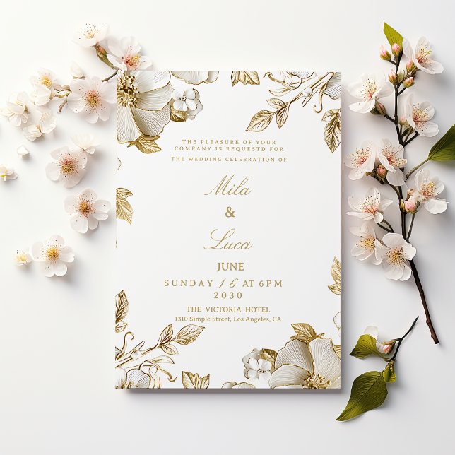 Luxury white and gold floral Wedding Inbjudningar (Luxury white and gold floral Wedding )