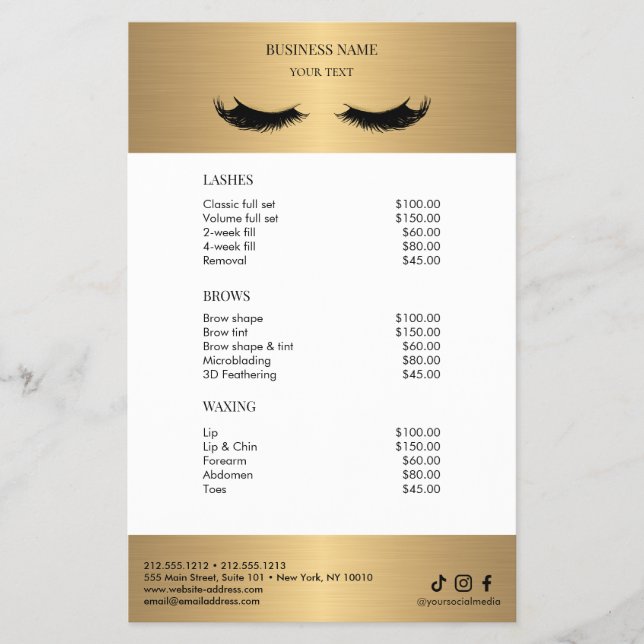 Luxury white and Gold Salon Price List Flygblad (Framsidan)