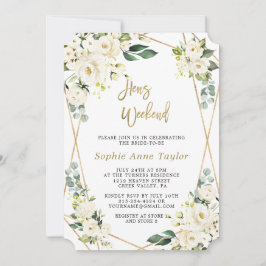 Luxury White Blommigt Guld Bachelorette Helg Inbjudningar