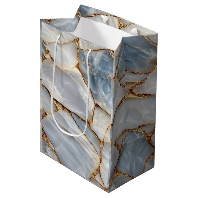 Luxury White Blue Marble & Gold Veins Agate Stone  (Framsidan Vinklad)