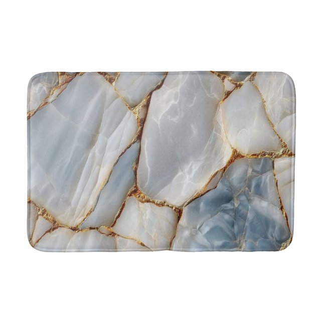 Luxury White Blue Marble & Gold Veins Agate Stone  Badrumsmatta (Framsidan)