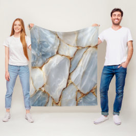 Luxury White Blue Marble & Gold Veins Agate Stone Fleecefilt