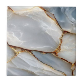 Luxury White Blue Marble & Gold Veins Agate Stone Kakelplatta