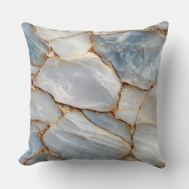 Luxury White Blue Marble & Gold Veins Agate Stone  Kudde (Framsida)