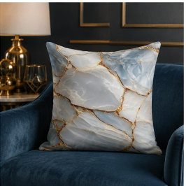 Luxury White Blue Marble & Gold Veins Agate Stone Kudde