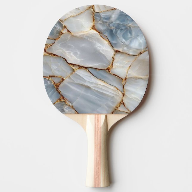 Luxury White Blue Marble & Gold Veins Agate Stone  Pingisracket (Framsidan)