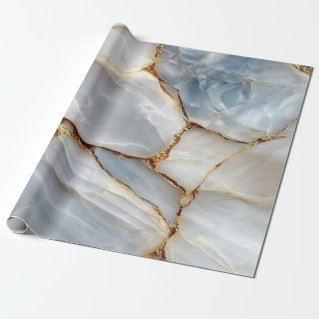 Luxury White Blue Marble & Gold Veins Agate Stone  Presentpapper (Utrullad)