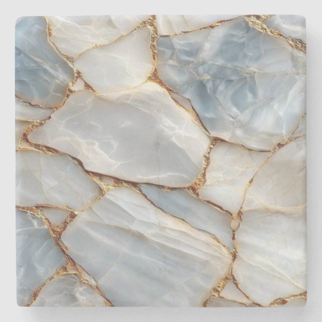 Luxury White Blue Marble & Gold Veins Agate Stone  Stenunderlägg (Framsidan)