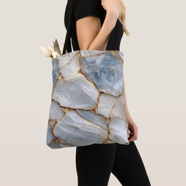 Luxury White Blue Marble & Gold Veins Agate Stone  Tygkasse (Närbild)