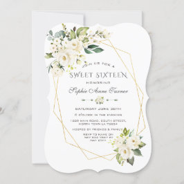 Luxury White Cream Blommigt Guld Ram Sweet sixteen Inbjudningar