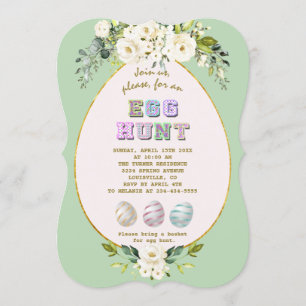 Luxury White Cream Flowers Guld Egg Hunt Påsk Inbjudningar
