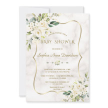 Luxury White Cream Flowers Guld Marble Baby Shower