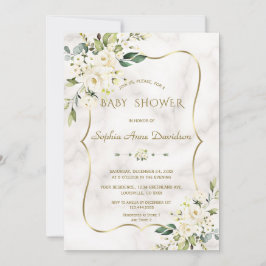 Luxury White Cream Flowers Guld Marble Baby Shower Inbjudningar