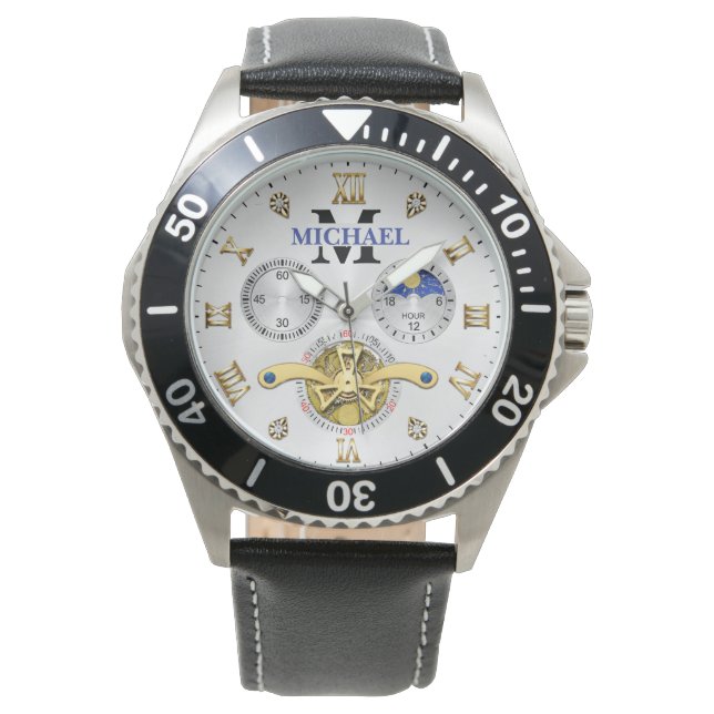 Luxury White Elegant Automatic  Armbandsur (Framsida)