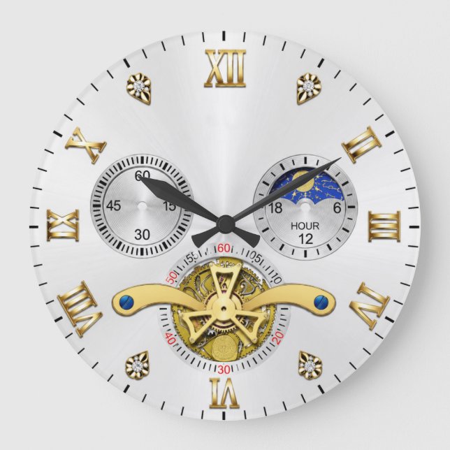 Luxury White Elegant Automatic  Stor Klocka (Framsida)