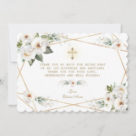 Luxury White Flowers 1st Birthday Baptism Tack Kort