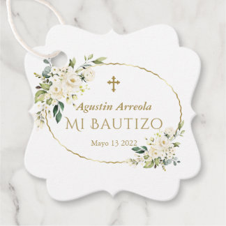 Luxury White Flowers Guld Mi Bautizo Gåvor Etiketter