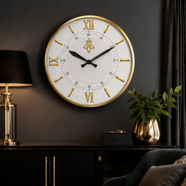Luxury White & Gold Elegant Minimalist Stor Klocka (Skapare uppladdad)