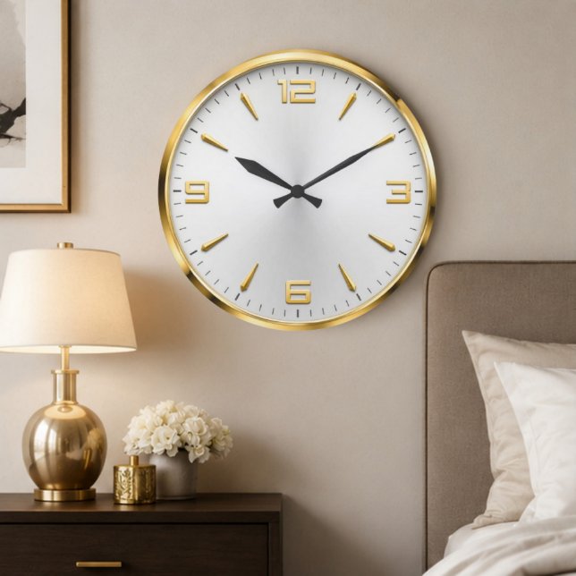 Luxury White & Gold Minimalist Modern Gold Accent  Stor Klocka (Skapare uppladdad)