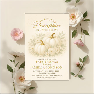 Luxury White & Gold Pumpkin Baby Shower Invitation Inbjudningar