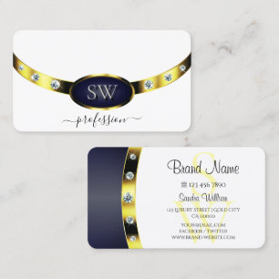 Luxury White Guld Blue med Monogram Professionell Visitkort