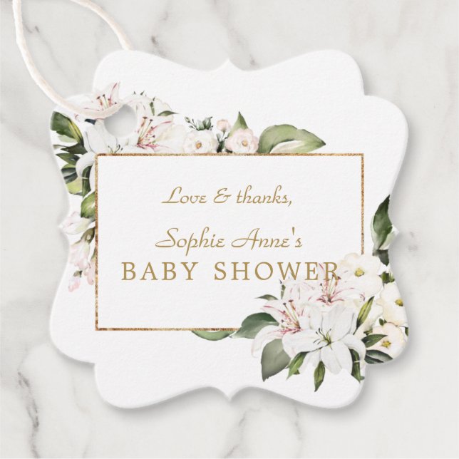 Luxury White Imperial Lilies Ro Baby Shower Gåvor Etiketter (Framsida)