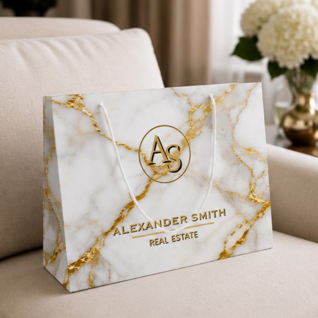 Luxury White Marble Gold Monogram Real Estate  (Skapare uppladdad)
