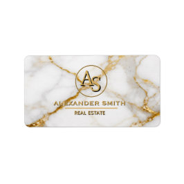 Luxury White Marble Gold Monogram Real Estate Adressetikett