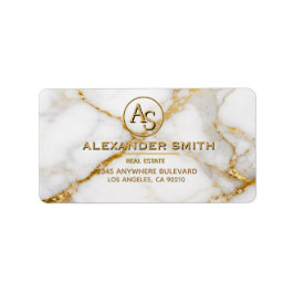 Luxury White Marble Gold Monogram Real Estate Adressetikett