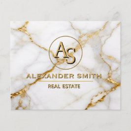 Luxury White Marble Gold Monogram Real Estate Flygblad