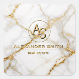 Luxury White Marble Gold Monogram Real Estate Fyrkantigt Klistermärke