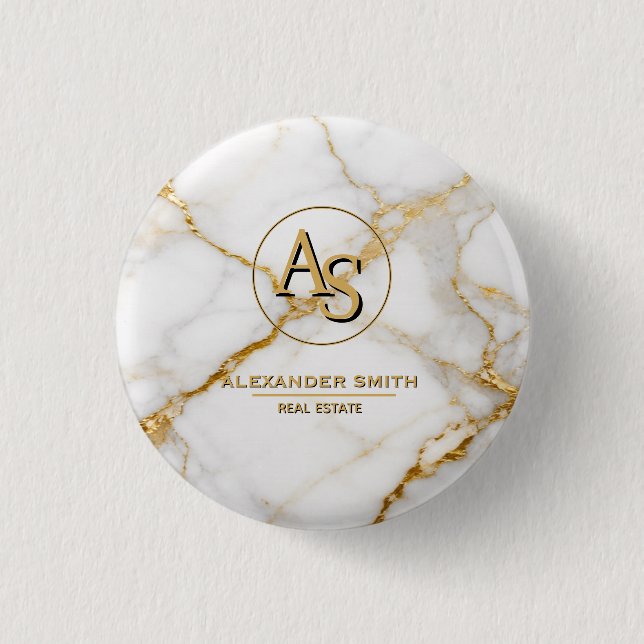 Luxury White Marble Gold Monogram Real Estate  Knapp (Framsida)