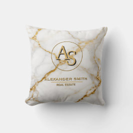 Luxury White Marble Gold Monogram Real Estate Kudde