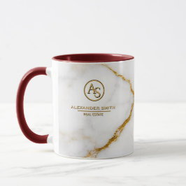 Luxury White Marble Gold Monogram Real Estate Mugg